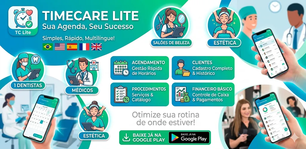 Profissionais de beleza, estética, saúde e autônomos atendidos pelo TimeCare Lite